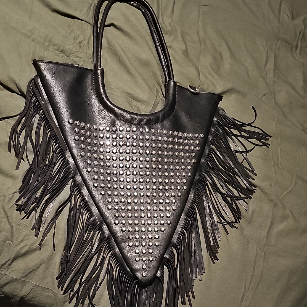 Black Fringe Studded Women's Bag